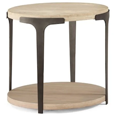 Contemporary Round End Table with Stone Top and Open Botton Shelf