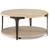 Contempory Cocktail Table with Round Stone Top and Casters