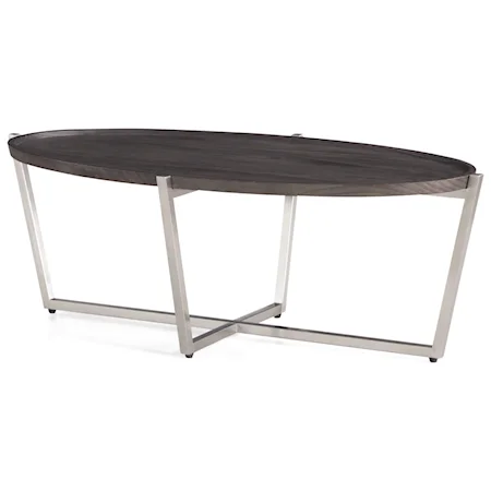 Contemporary Oval Cocktail Table with Stainless Steel Base