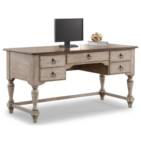 Relaxed Vintage Writing Desk with Dropfront Keyboard Drawer and File Drawer