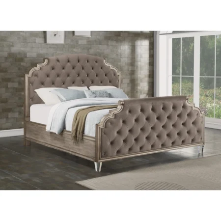 Transitional Queen Upholstered Bed with Gem Tufting