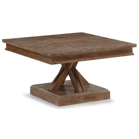 Rustic Square Cocktail Table with Pedestal Base