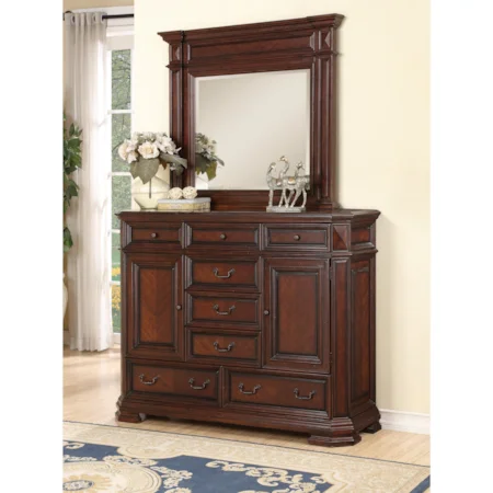 Traditional Chest with Doors and Mirror Combo with 8 Drawers