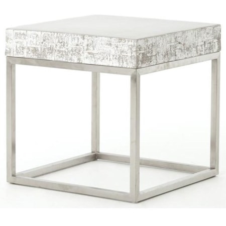 Concrete And Chrome End Table