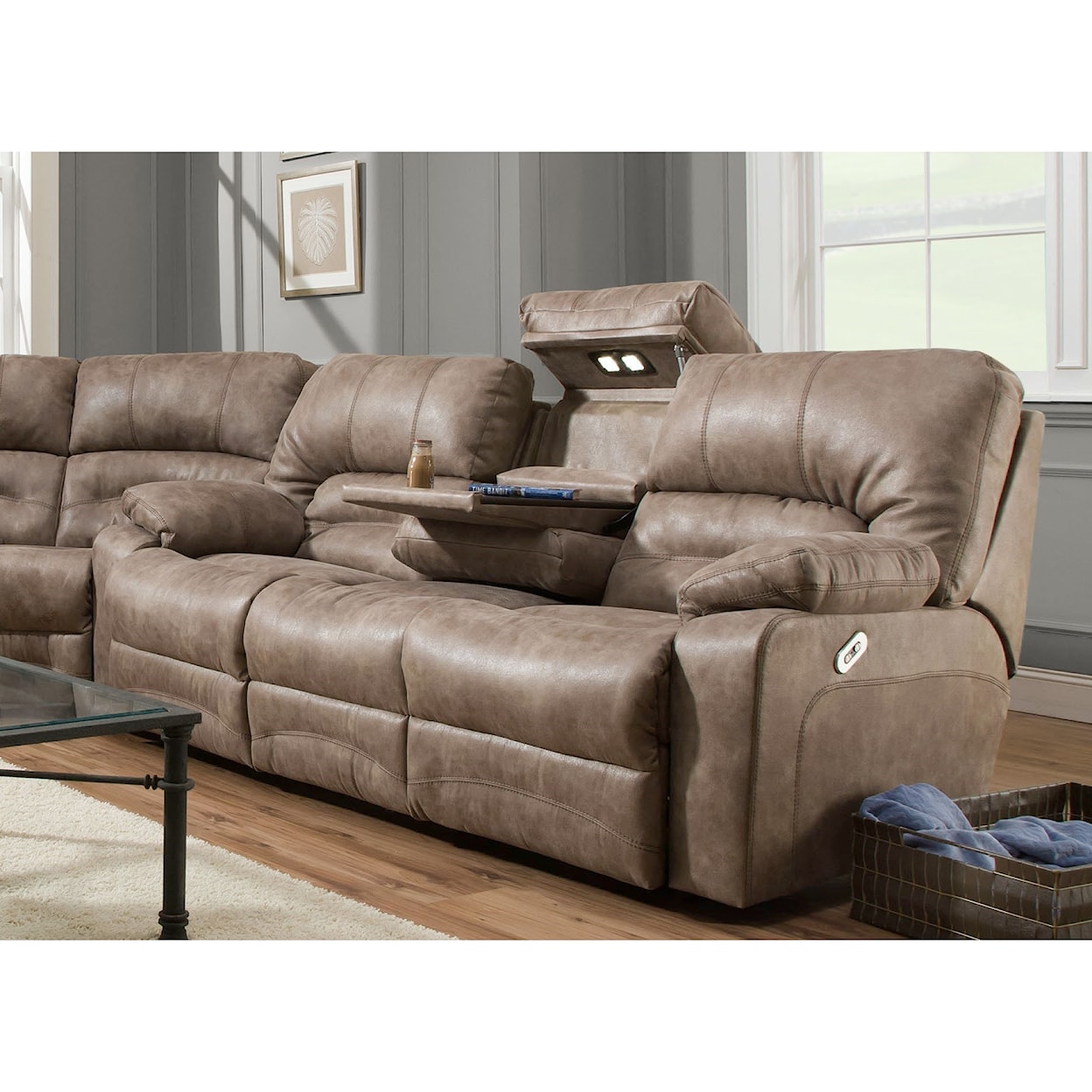 Franklin Legacy Power Reclining Sofa with Table and Lights