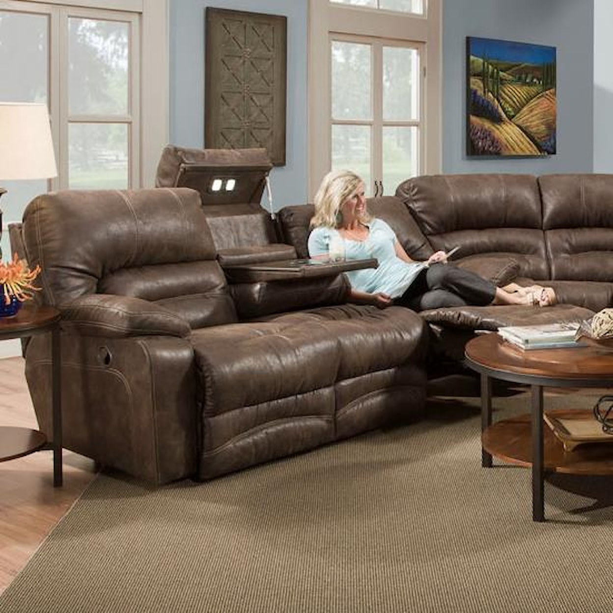 Franklin Legacy Power Reclining Sofa with Table and Lights