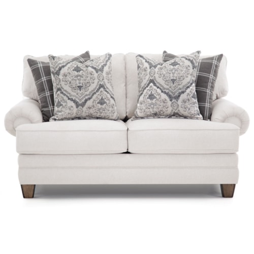 Transitional Stationary Loveseat with Rolled Armrests