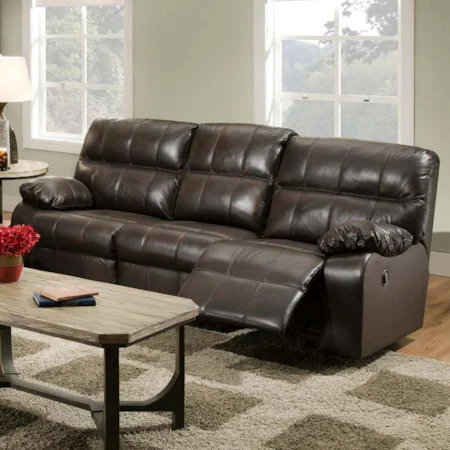 Casual Reclining Sofa with Drop Down Table