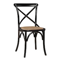 Black Dining Side Chair with X-Back and Rattan Seat