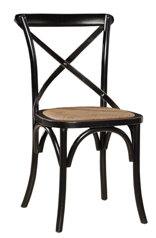Black Dining Side Chair with X-Back and Rattan Seat