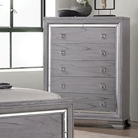 Glam Contemporary Chest of 5 Drawers with Felt-Lined Top Drawer and Mirrored Trim