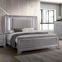 Glam Contemporary California King Bed Upholstered Bed with LED Light Trim