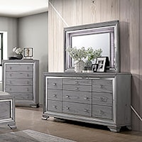 Glam Contemporary 10-Drawer Dresser and Mirror Combination with Felt-Lined Top Drawers and Mirrored Trim