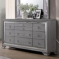 Glam Contemporary 10-Drawer Dresser with Felt-Lined Top Drawers and Mirrored Trim