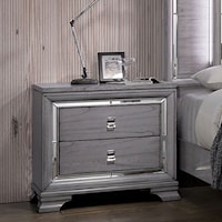 Glam Contemporary 2-Drawer Nightstand with Felt-Lined Top Drawer and Mirrored Trim