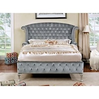 Transitional California King Upholstered Bed with Button Tufting