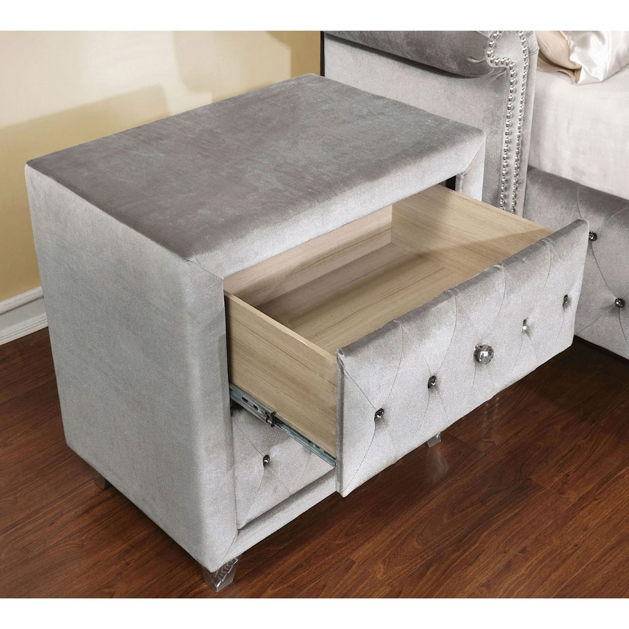 Furniture of America - FOA Alzir 2-Drawer Nightstand with Button Tufting