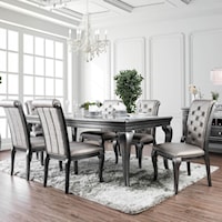 Transitional Dining Table with Leaf and Glass Top