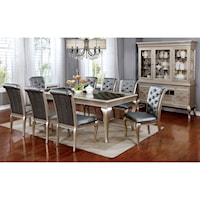 Transitional 9 Piece Dining Set with Leaf and Button Tufted Chairs