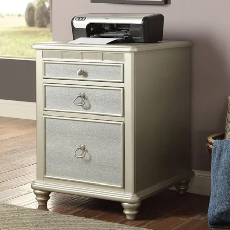 Glam Silver File Cabinet with One File Drawer and Two Office Supply Drawers