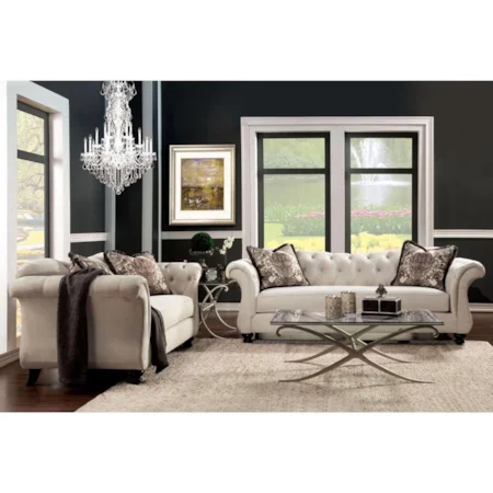Traditional Sofa and Love Seat with Flare Tapered Arms