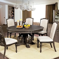 Traditional Round Dining Table with Ornate Carved Pedestal Base