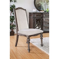 Set of 2 Side Chairs with Traditional Carving and Upholstered Seat
