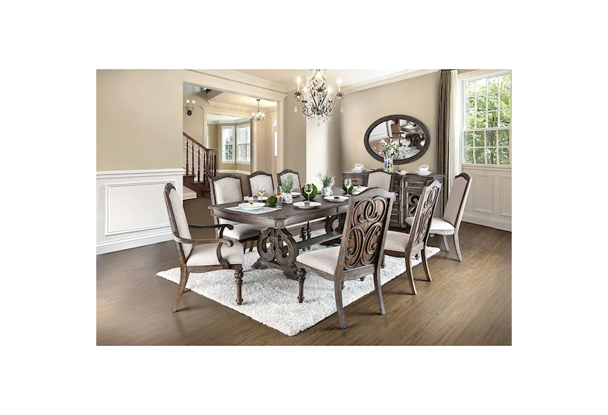 Arcadia Table + 2 Arm Chair + 6 Side Chairs by Furniture of America at Dream Home Interiors