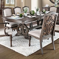 Traditional Dining Table with Ornate Carved Trestle Base and 1 Table Leaf