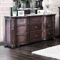 Traditional European-Inspired 9 Drawer Dresser with Genuine Marble Top