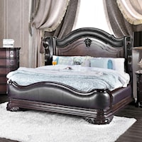 Traditional European-Inspired King Wing Back Bed with Faux Leather Upholstery