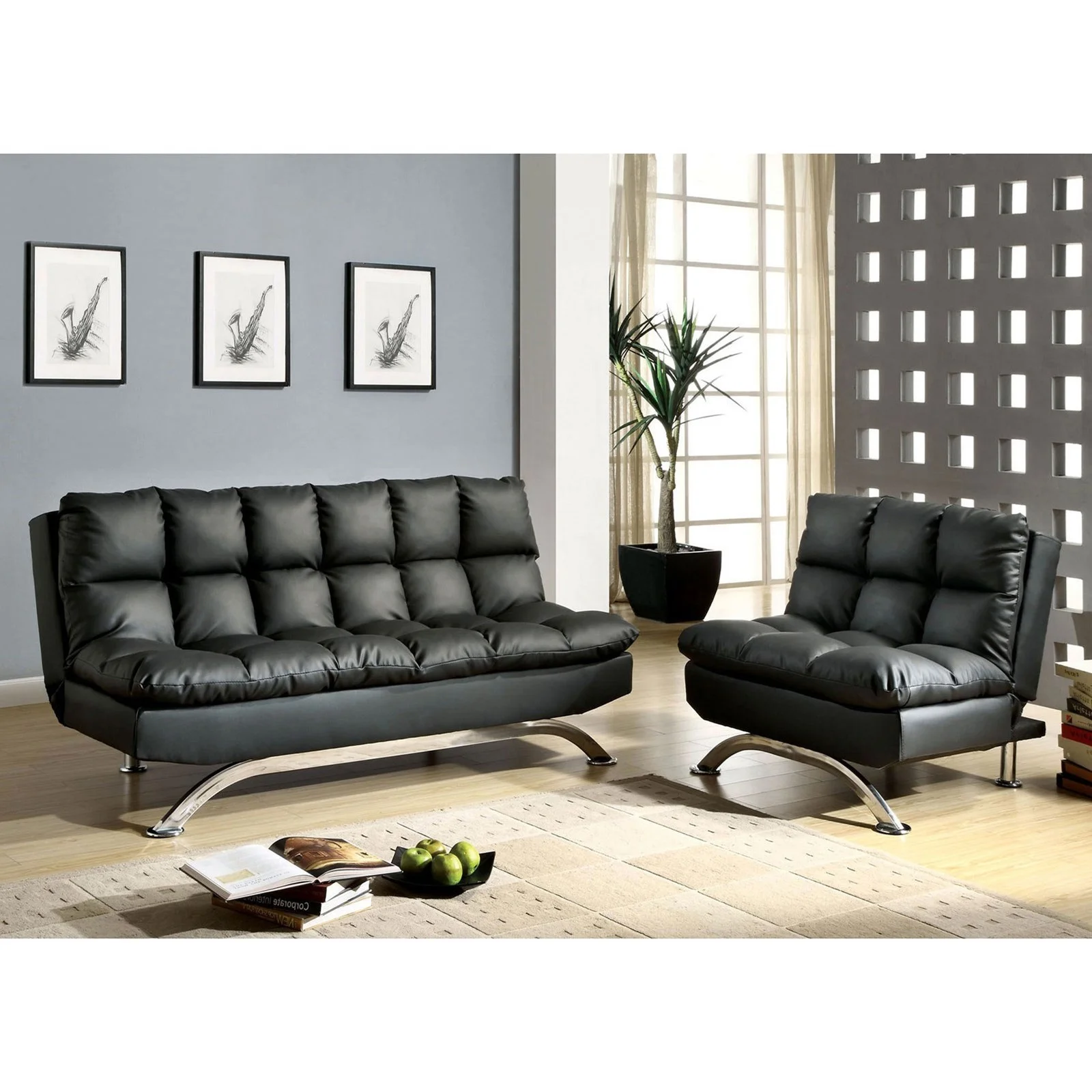 Furniture of America Aristo CM2906BK2PC Futon Sofa + Chair Furniture