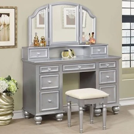 Traditional Makeup Vanity Table with Upholstered Stool