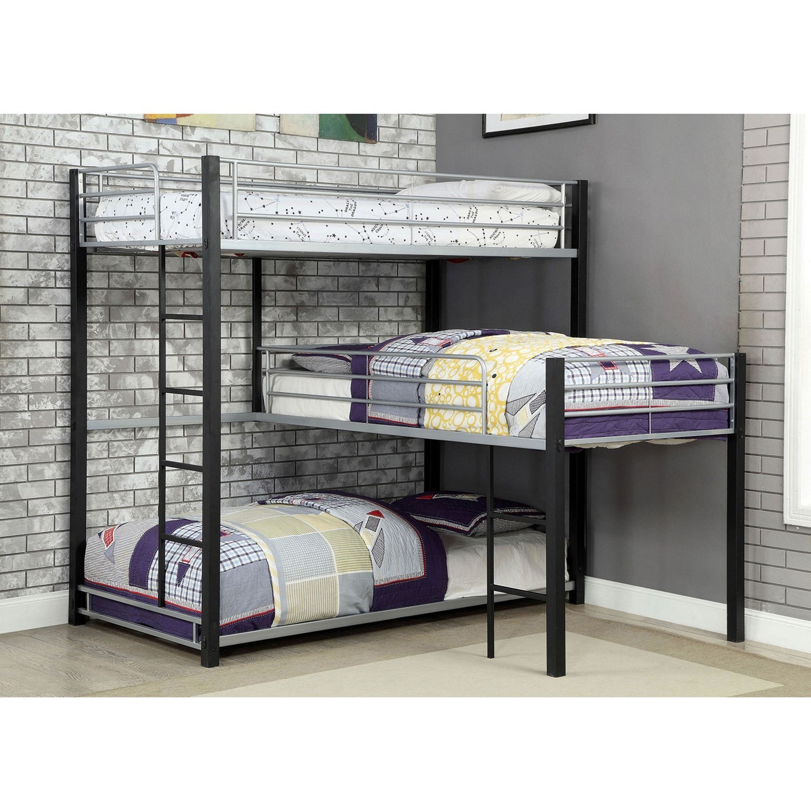 Furniture of America FOA Aubrey CMBK919BED Twin Triple Decker Metal