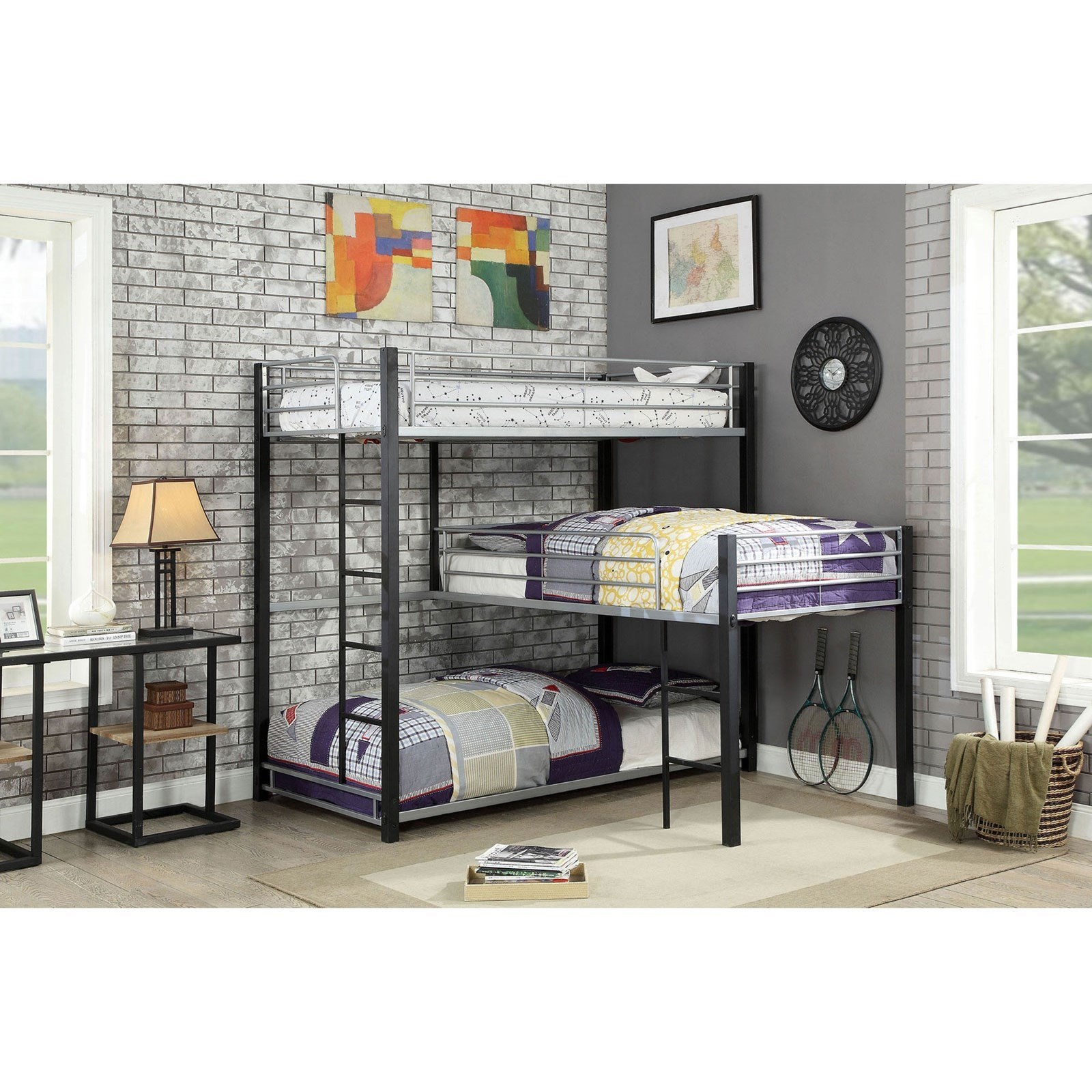 Furniture of America Aubrey CMBK919BED Twin Triple Decker Metal Bunk