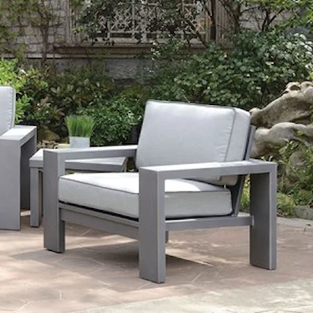 Set of 2 Contemporary Outdoor Lounge Chairs with Gray Aluminum Frames