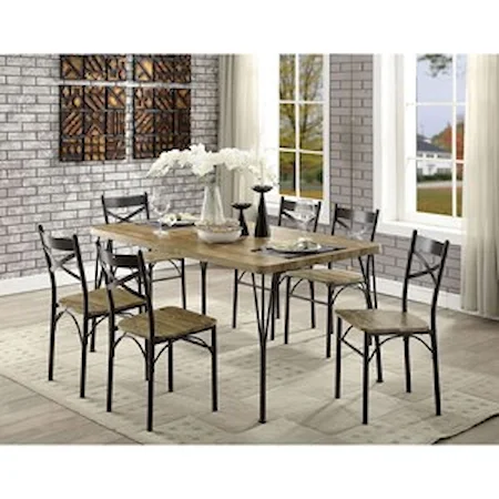 7 Piece Wood and Metal Cafe Style Dining Set with 60" Table