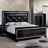 Glam Faux Crocodile California King Sized Bed with Leatherette Headboard and LED Lighting