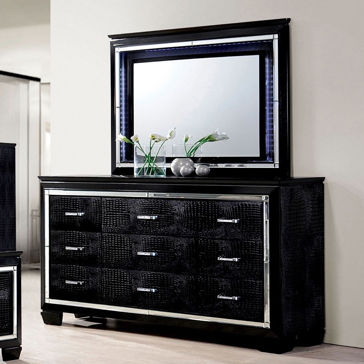 Furniture of America Bellanova Dresser + Mirror Set