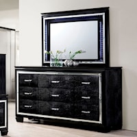 Glam Faux Crocodile 9 Drawer Dresser and Mirror with Felt-Lined Top Drawers