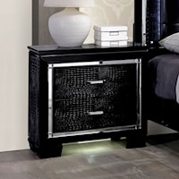 Glam Faux Crocodile Nightstand with Mirror Trim and Felt-Lined Drawer