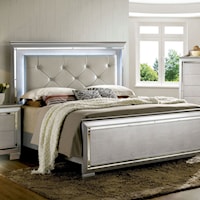 Glam Faux Crocodile California King Sized Bed with Leatherette Headboard and LED Lighting