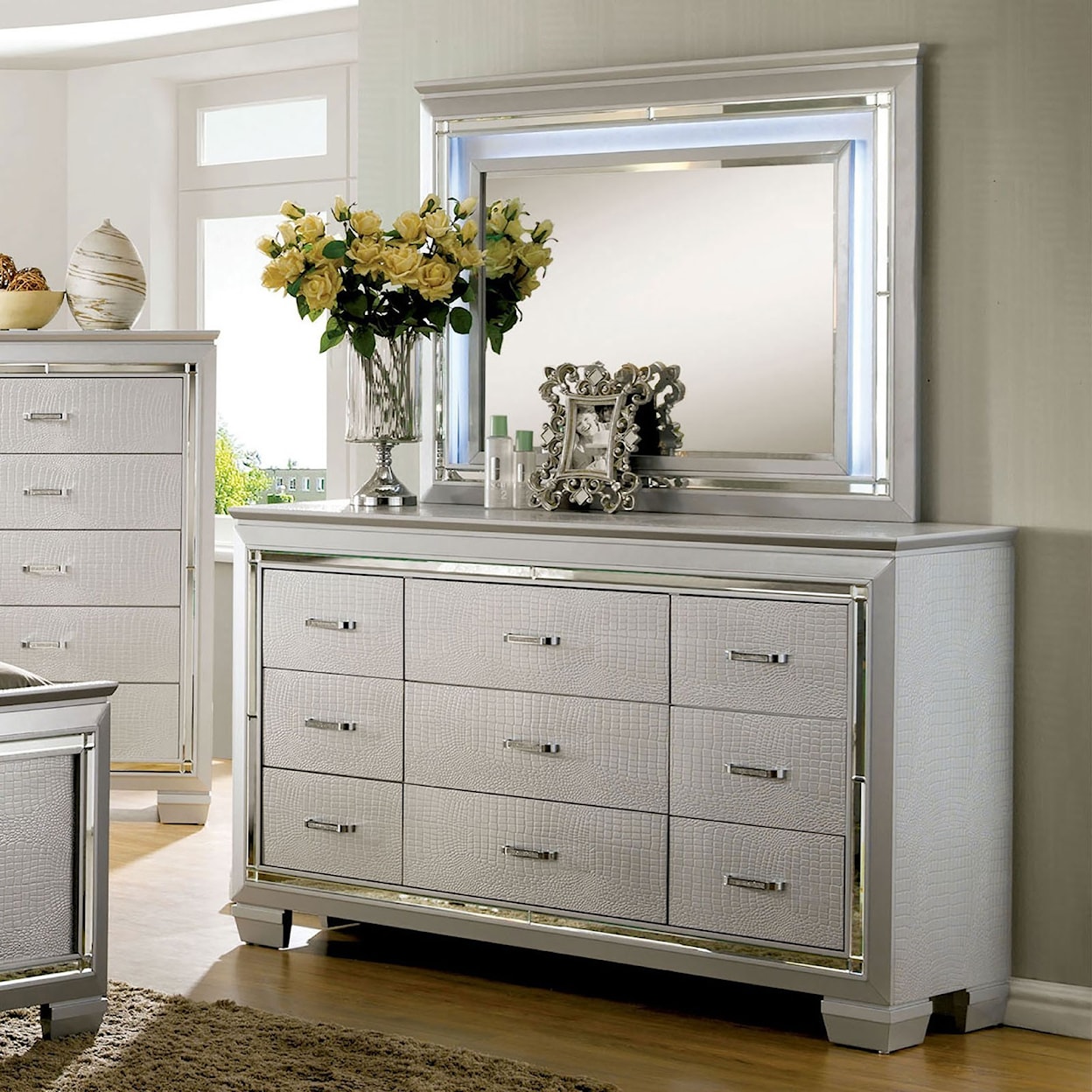 Furniture of America Bellanova Dresser + Mirror Set