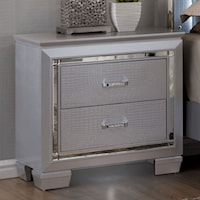 Glam Faux Crocodile Nightstand with Mirror Trim and Felt-Lined Drawer