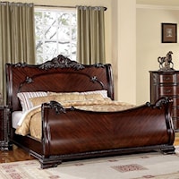 Traditional California King Sleigh Bed with Carved Accents