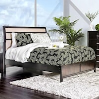 Transitional California King Size Bed with Upholstered Headboard