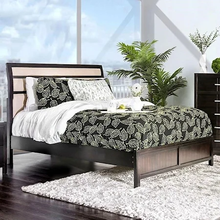 Transitional Queen Size Bed with Upholstered Headboard