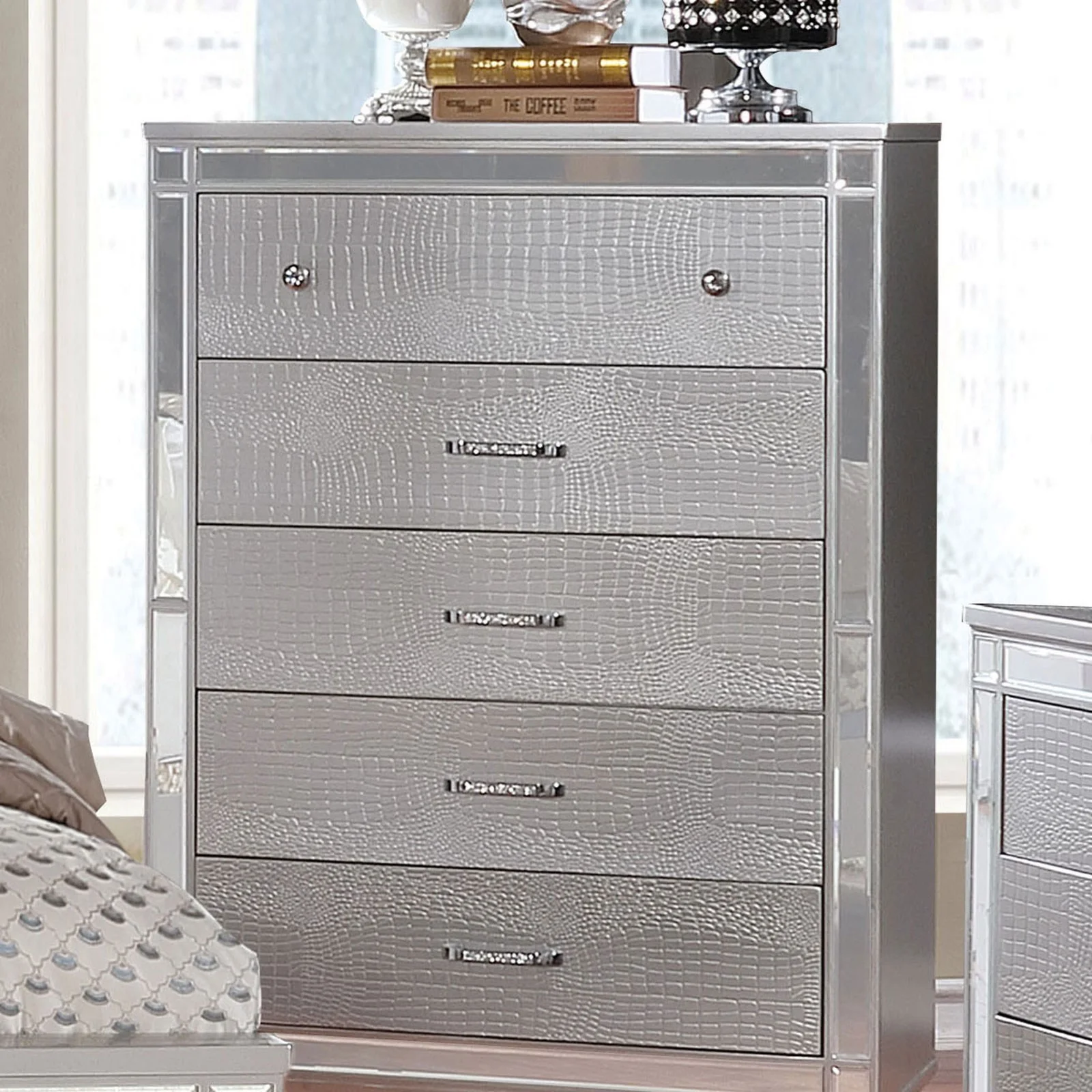 Furniture of America Brachium CM7977SVC Glam 5Drawer Bedroom Chest