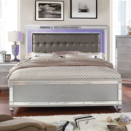 Glam Queen Bed with LED Trimmed Headboard