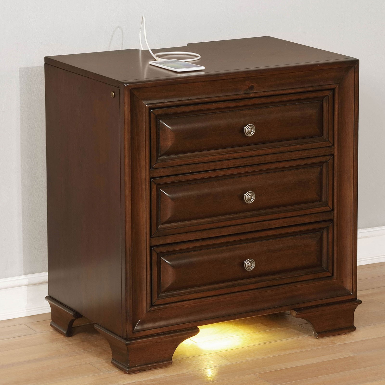 Brandt Transitional 3 Drawer Nightstand Household Furniture Nightstands